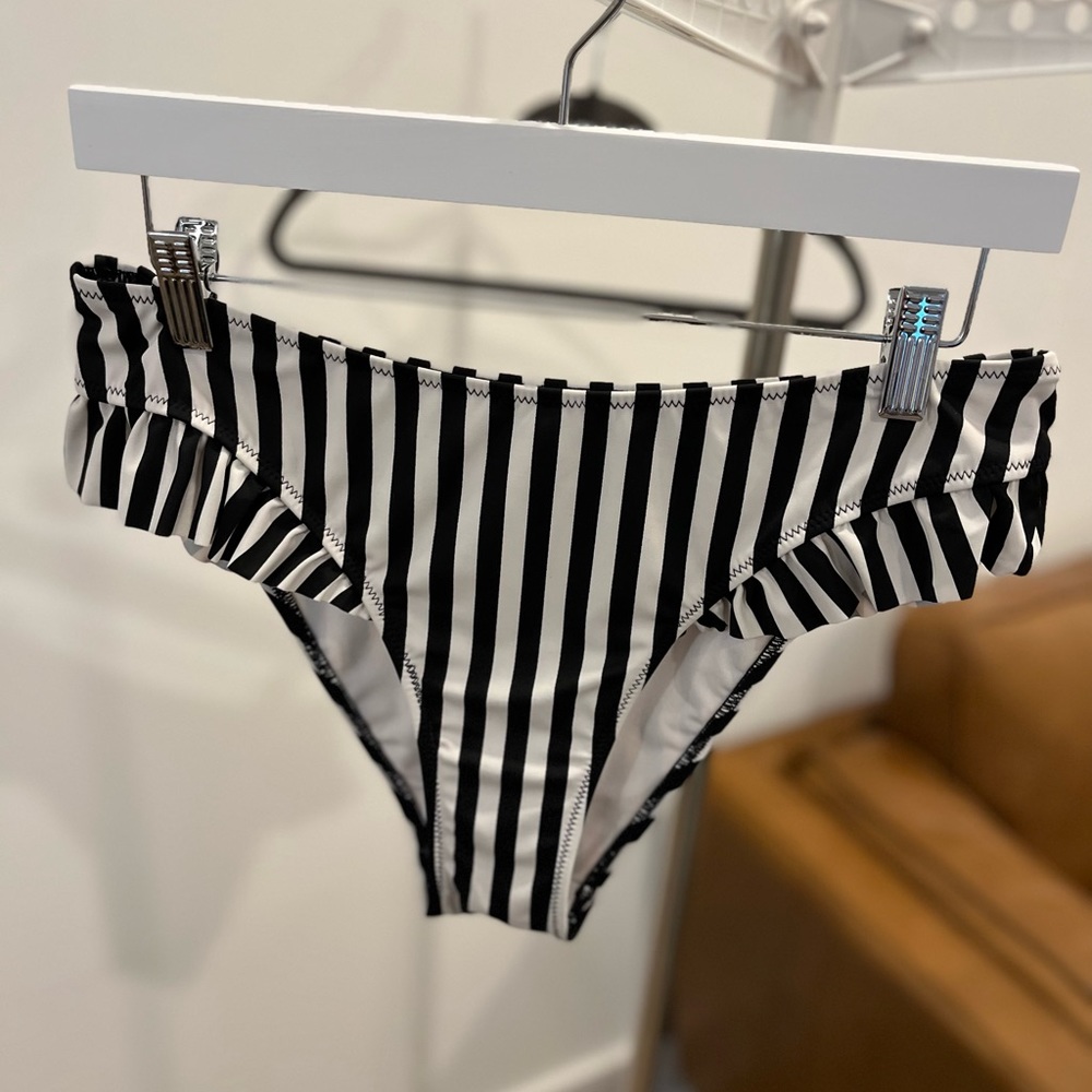 🔲 Striped Bikini Bottoms with Hip Ruffle